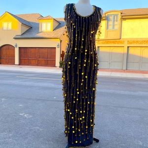 Black Indian Dress with Gold beads and sequins